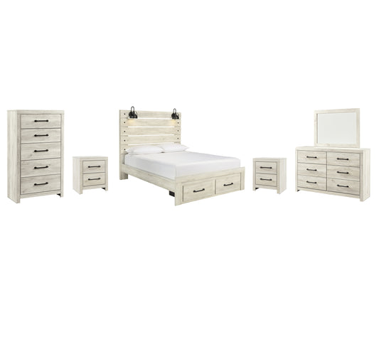 Cambeck  Panel Bed With 2 Storage Drawers With Mirrored Dresser, Chest And 2 Nightstands