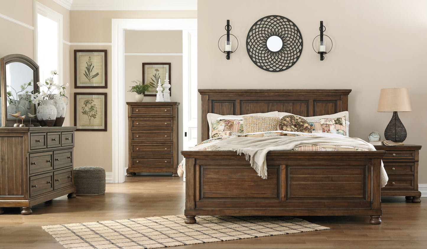 Flynnter  Panel Bed With Mirrored Dresser, Chest And Nightstand