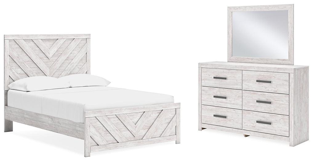 Cayboni Full Panel Bed with Mirrored Dresser