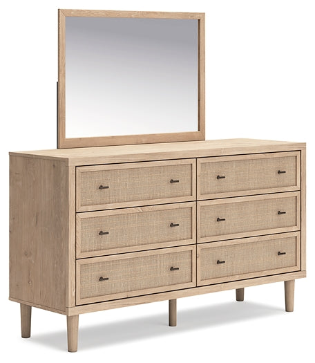 Cielden King Panel Bed with Mirrored Dresser and Nightstand