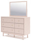 Wistenpine Full Upholstered Panel Bed with Mirrored Dresser and 2 Nightstands