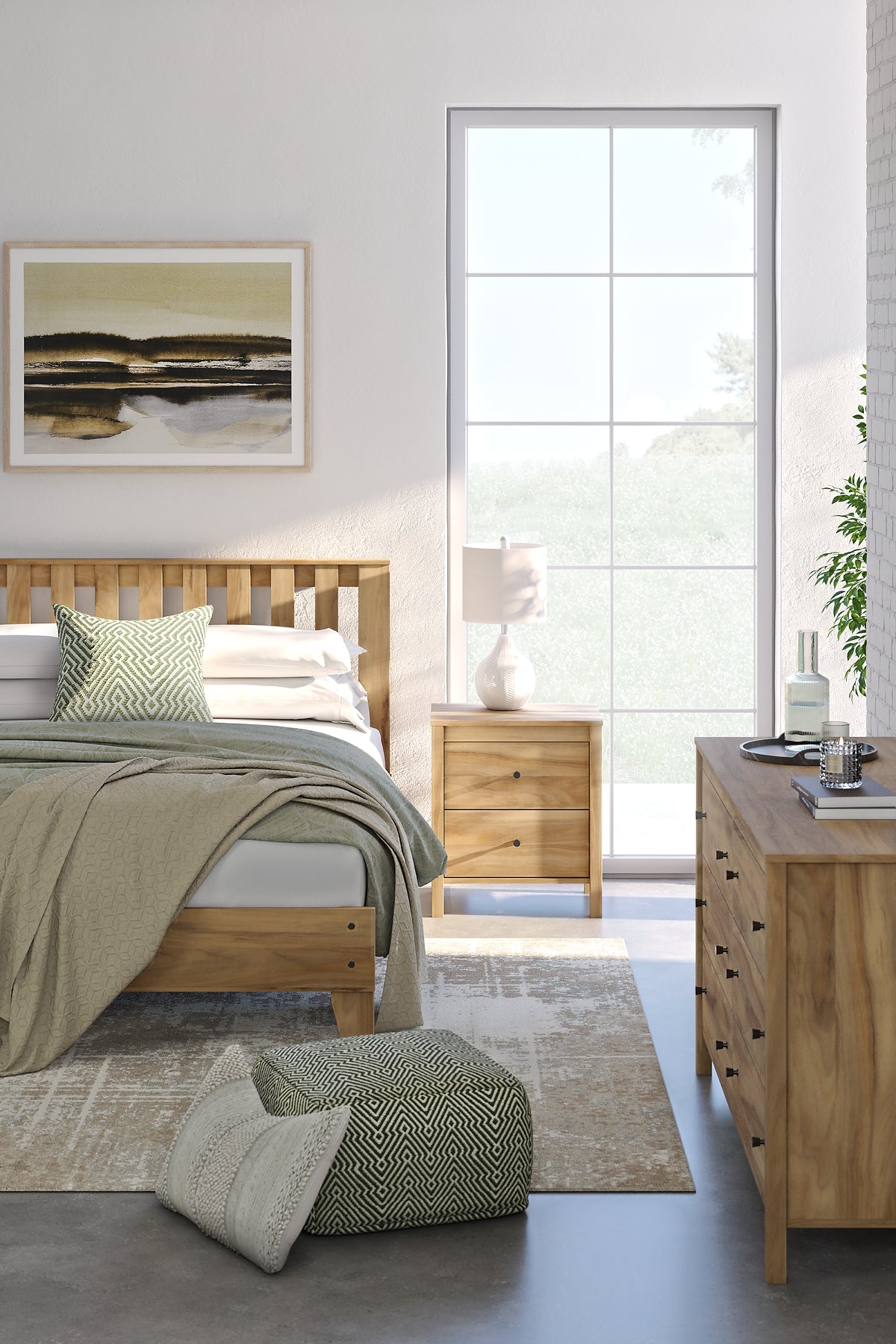 Bermacy Queen Platform Bed with Dresser and 2 Nightstands