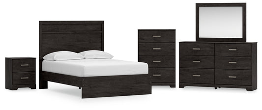 Belachime Full Panel Bed with Mirrored Dresser, Chest and Nightstand