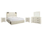 Cambeck King Panel Bed with 4 Storage Drawers with Mirrored Dresser and 2 Nightstands