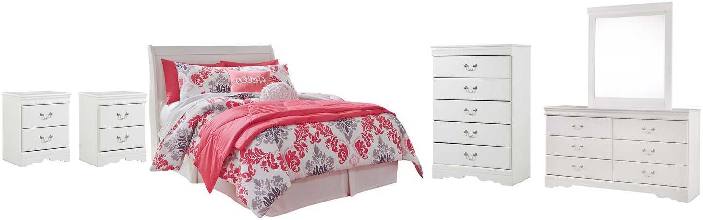 Anarasia Full Sleigh Headboard with Mirrored Dresser, Chest and 2 Nightstands