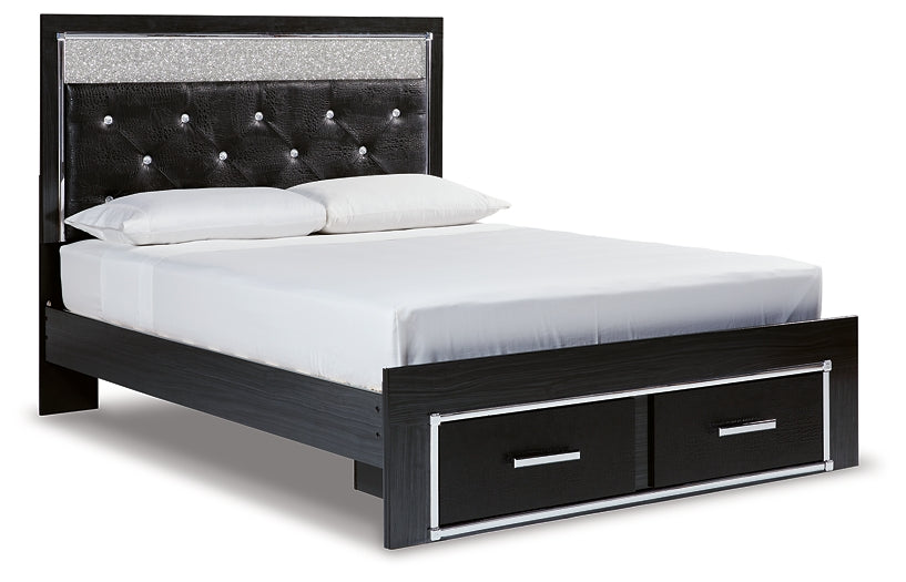 Kaydell Queen Upholstered Panel Storage Platform Bed with Mirrored Dresser, Chest and Nightstand