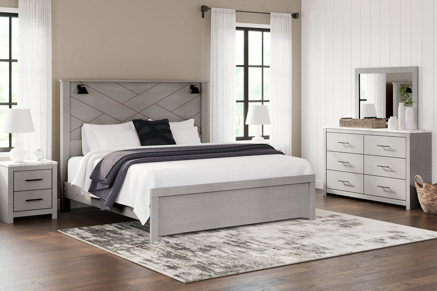 Cottonburg King Panel Bed with Mirrored Dresser