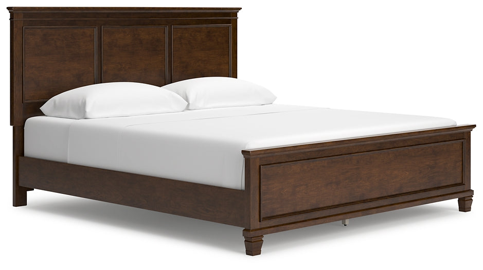 Danabrin California King Panel Bed with Mirrored Dresser and Nightstand